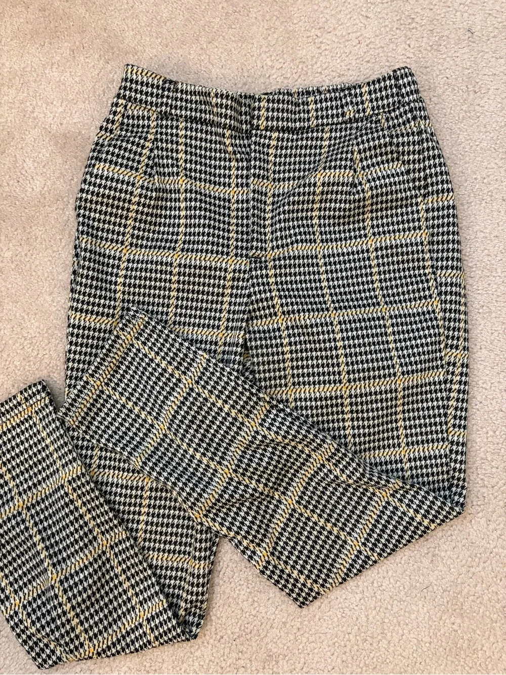 Houndstooth Plaid womens Trousers - Black, White & Yellow
